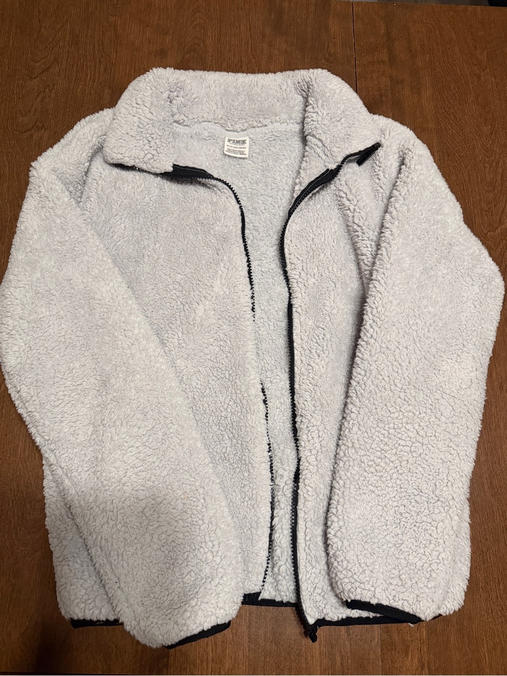 PINK Victoria's Secret Light Gray Sherpa Zip Jacket